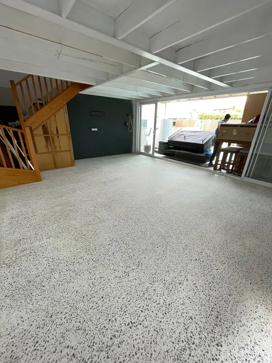 Epoxy flake floor under outdoor stairs, Perth
