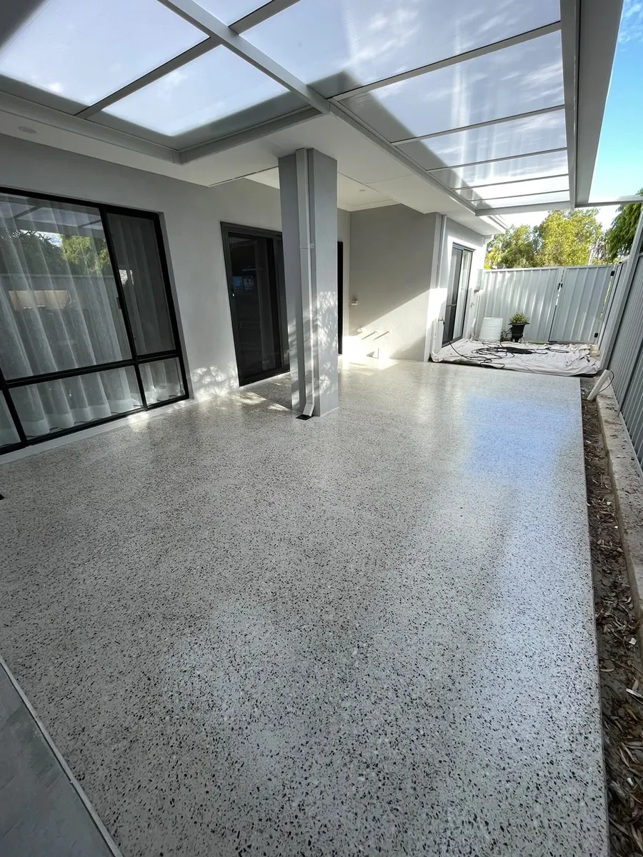 Epoxy flake alfresco area by JB Grind & Coatings, Perth